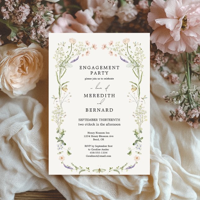 Invitation Fête de fiançailles aux fleurs sauvages rustiques  (Créateur téléchargé)
