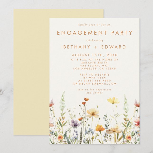 Invitation Fête de fiançailles aux fleurs sauvages rustiques (Devant / Derrière)