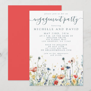 Invitation Fête de fiançailles aux fleurs sauvages vibrantes