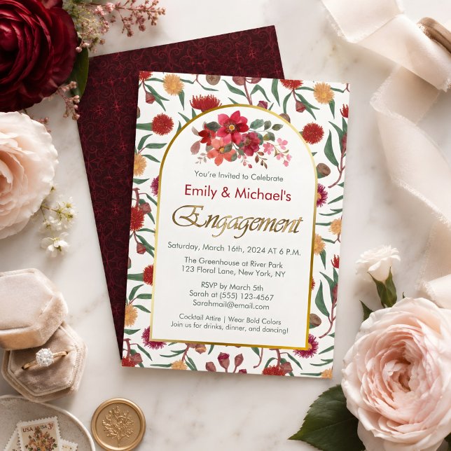 Invitation Fête de fiançailles aux floraisons florales audaci (Créateur téléchargé)
