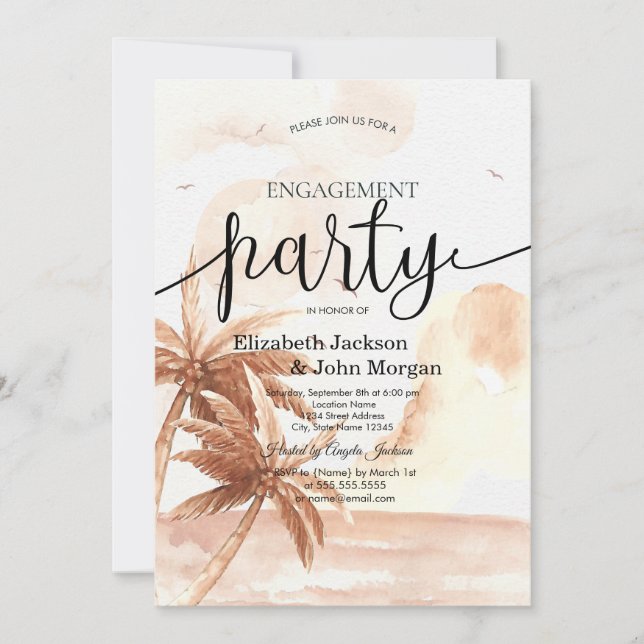 Invitation Fête de fiançailles aux palmiers tropicaux rustiqu (Devant)