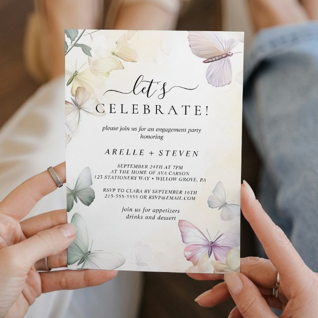 Invitation Fête de fiançailles aux papillons blancs (Créateur téléchargé)