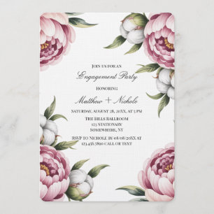 Invitation Fête de fiançailles aux pivoines roses et au coton
