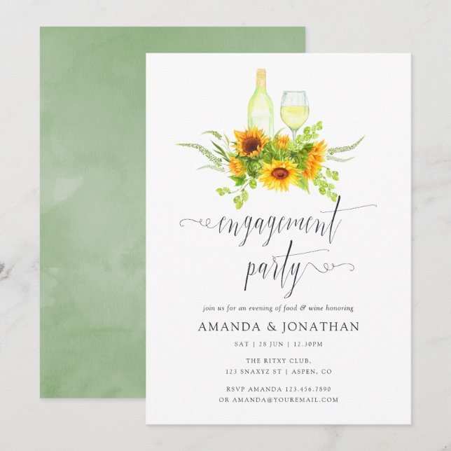 Invitation Fête de fiançailles aux tournesols Boho avec dégus (Devant / Derrière)