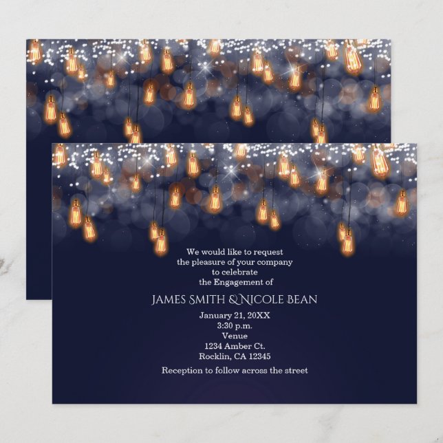 Invitation Fête de fiançailles avec ampoules suspendues vinta (Devant / Derrière)
