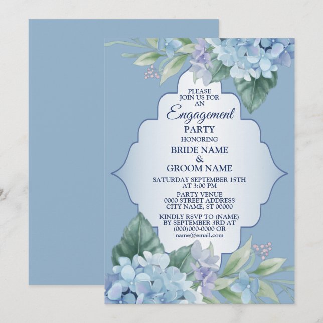 Invitation Fête de Fiançailles avec Cadre de Feuilles Vertes  (Devant / Derrière)