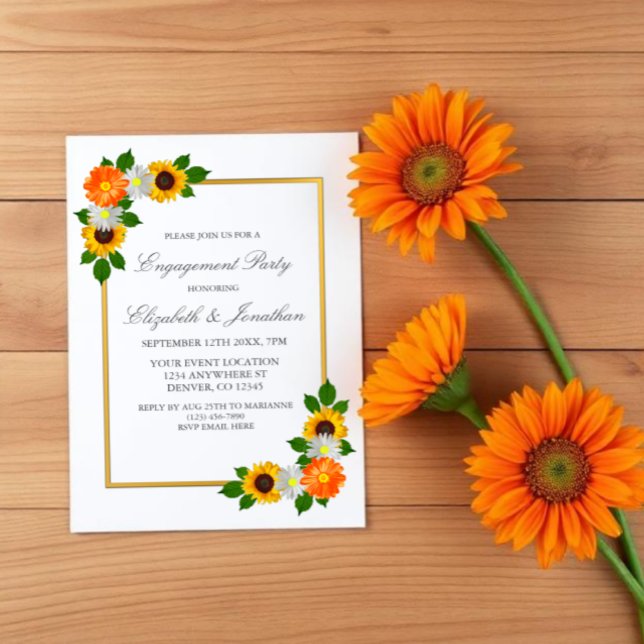 Invitation Fête de fiançailles avec cadre doré floral (Créateur téléchargé)