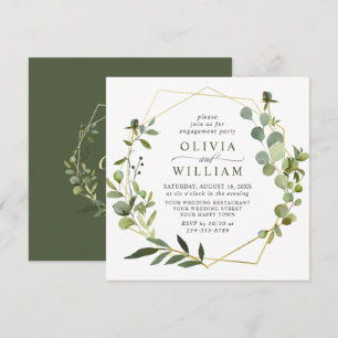 Invitation Fête de fiançailles avec cadre géométrique eucalyp