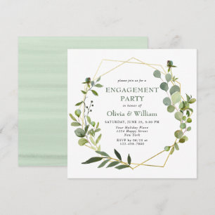 Invitation Fête de fiançailles avec cadre géométrique eucalyp