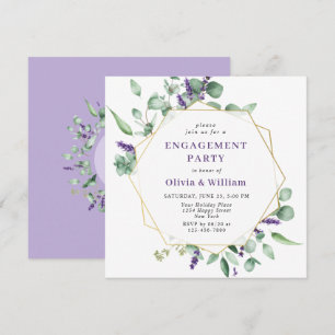 Invitation Fête de fiançailles avec cadre géométrique eucalyp