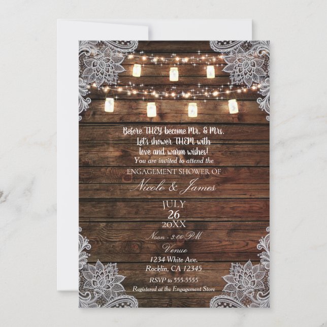 Invitation Fête de fiançailles avec du bois de grange rustiqu (Devant)