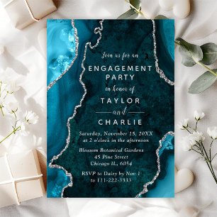 Invitation Fête de fiançailles avec marbre bleu sarcelle et a