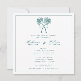 Invitation Fête de fiançailles avec monogramme de palmiers no