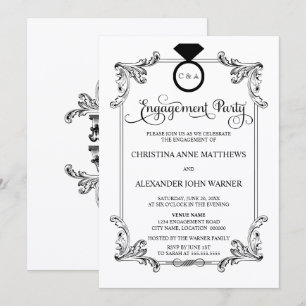 Invitation Fête de fiançailles avec ornement vintage et écrit