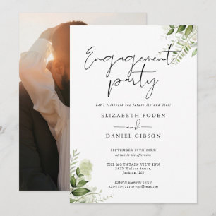 Invitation Fête de Fiançailles avec Photo et Écriture Florale