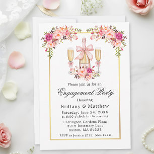 Invitation Fête de fiançailles avec roses aquarelles et ruban