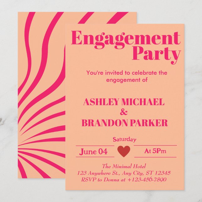 Invitation Fête de fiançailles avec une typographie moderne g (Devant / Derrière)
