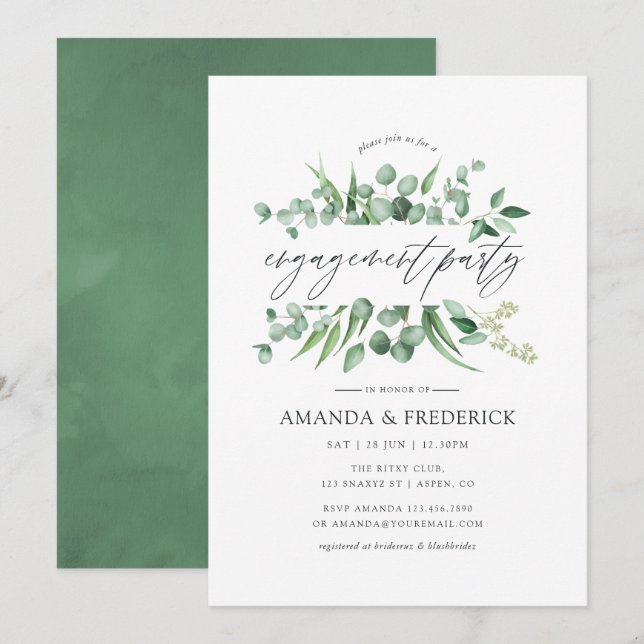 Invitation Fête de fiançailles avec verdure d'eucalyptus à l' (Devant / Derrière)