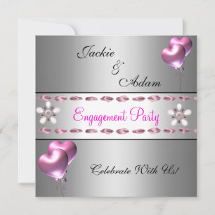 Invitation Fête de fiançailles ballons floraux argent rose