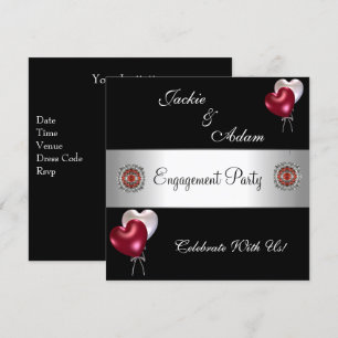 Invitation Fête de fiançailles Ballons noirs rouges blancs