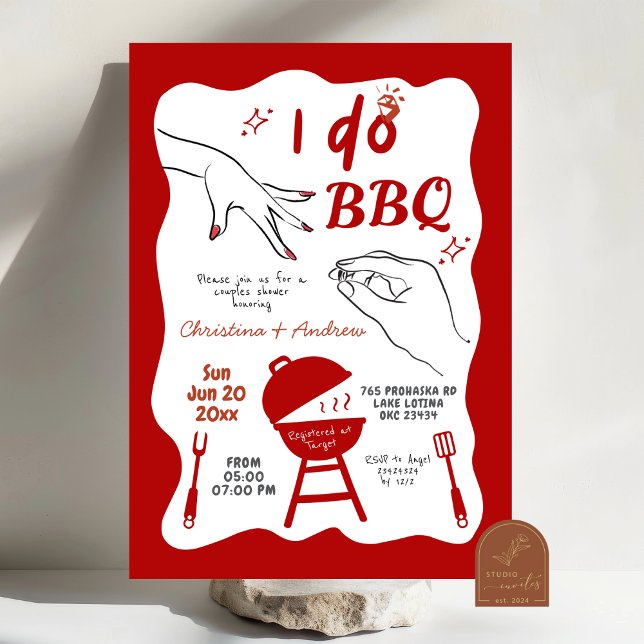 Invitation Fête de fiançailles BBQ de cour arrière dessinée à (Créateur téléchargé)