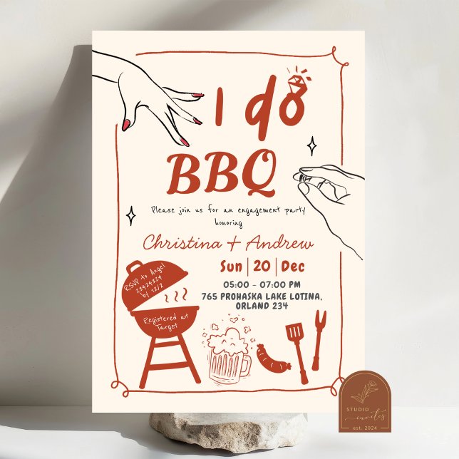 Invitation Fête de fiançailles BBQ de cour arrière dessinée à (Créateur téléchargé)