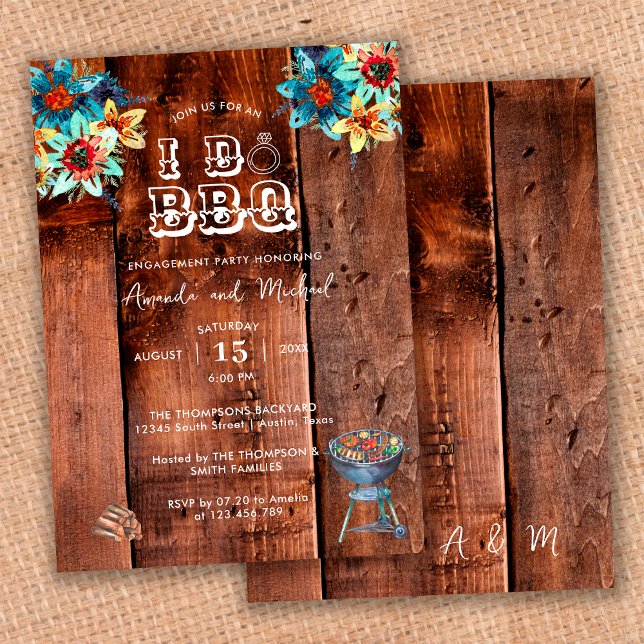 Invitation Fête de fiançailles BBQ en bois rustique pour coup (Créateur téléchargé)