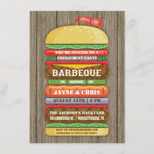 Invitation Fête de fiançailles BBQ Rustique Hamburger Empilé 