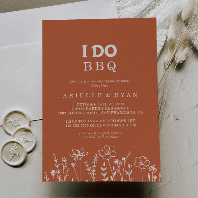Invitation Fête de fiançailles BBQ Terracotta Wildflower I Do (Créateur téléchargé)
