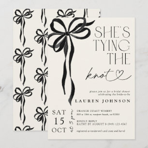 Invitation Fête de Fiançailles Black Bow Elle Attache le Nœud
