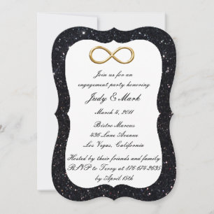 Invitation Fête de fiançailles Black Glitter Gold Infinity