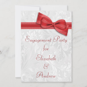 Invitation Fête de Fiançailles Blanc Damassé et Nœud Faux