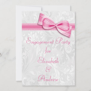 Invitation Fête de Fiançailles Blanc Damassé et Nœud Faux Ros