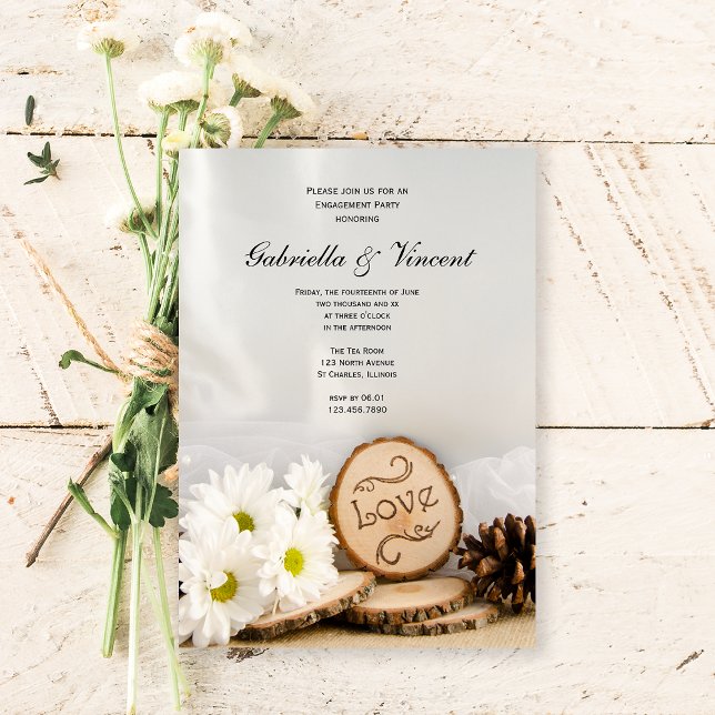 Invitation Fête de fiançailles blanches rustiques (Créateur téléchargé)