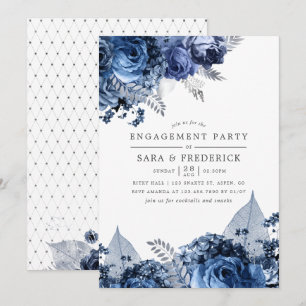 Invitation Fête de fiançailles bleu marine et blanc avec feui