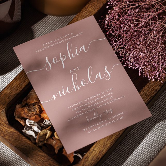 Invitation Fête de Fiançailles Bois de Rose Atténué | Rose Ro (Créateur téléchargé)