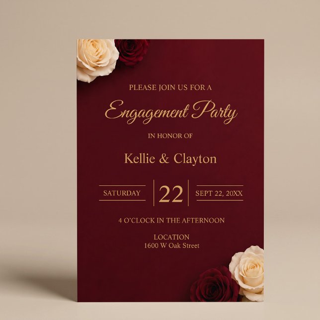 Invitation Fête de fiançailles Burgundy Rose (Créateur téléchargé)