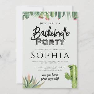 Invitation Fête de Fiançailles Cactus Aquarelle Sage Jardin