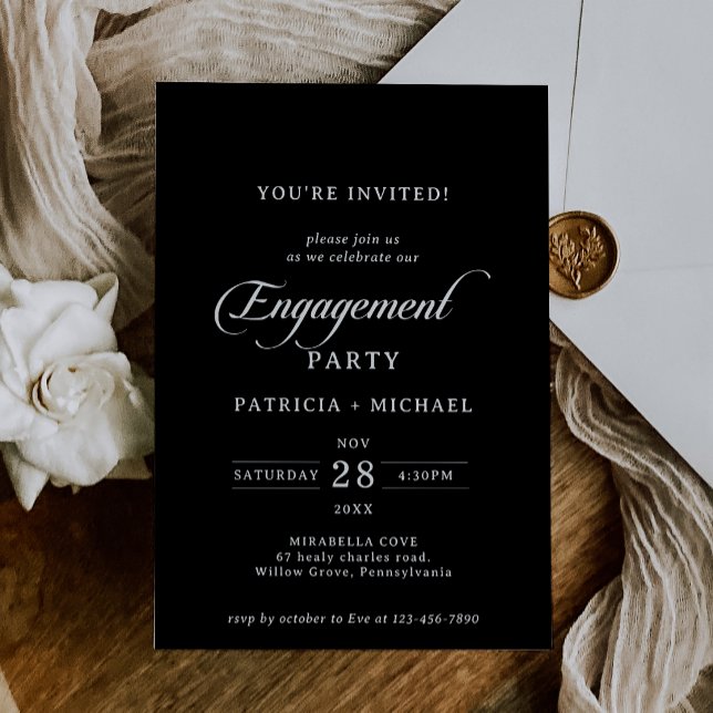 Invitation Fête de fiançailles calligraphie noir et blanc Cla (Créateur téléchargé)