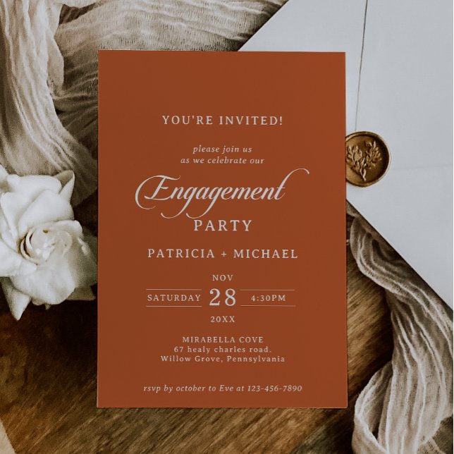 Invitation Fête de fiançailles calligraphiée en terracotta cl (Créateur téléchargé)