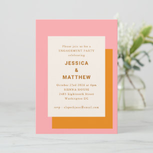 Invitation Fête de fiançailles chic moderne rose orange