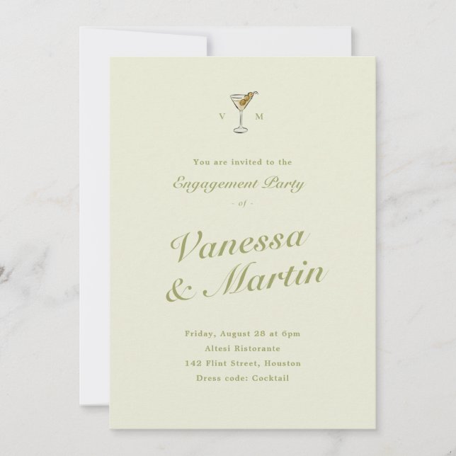 Invitation Fête de Fiançailles Classique Olive Martini (Devant)