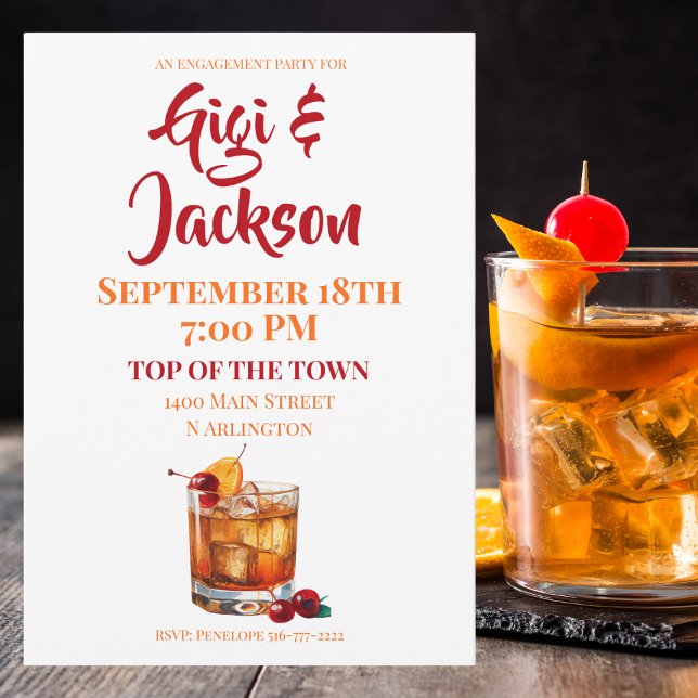 Invitation Fête de fiançailles cocktail Old Fashioned (Créateur téléchargé)