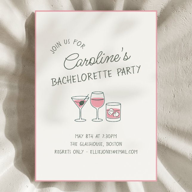 Invitation Fête de Fiançailles Cocktail Rose Illustration Mig (Créateur téléchargé)