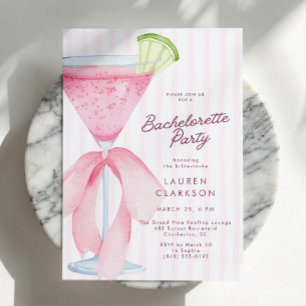 Invitation Fête de Fiançailles Cocktail Ruban Rose Coquette