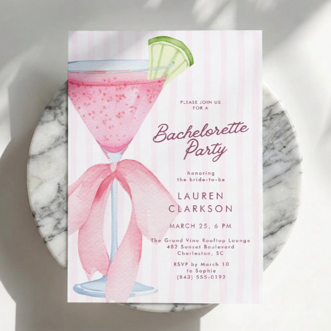 Invitation Fête de Fiançailles Cocktail Ruban Rose Coquette  (Créateur téléchargé)