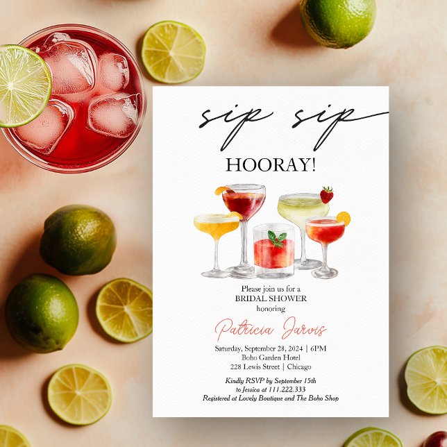Invitation Fête de Fiançailles Cocktail Sip Sip Hourra (Créateur téléchargé)