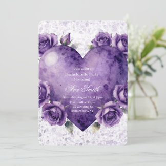 Invitation Fête de Fiançailles Cœur et Roses Peinture Violett