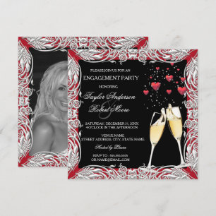Invitation Fête de fiançailles Cœur Rouge Champagne