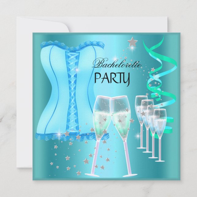 Invitation Fête de Fiançailles Corset Bleu Sarcelle Champagne (Devant)